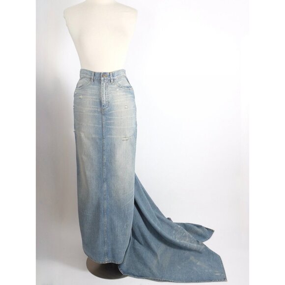 Ralph Lauren Collection long denim skirt sz 4 maxi train Spring 2003 - Picture 4 of 12
